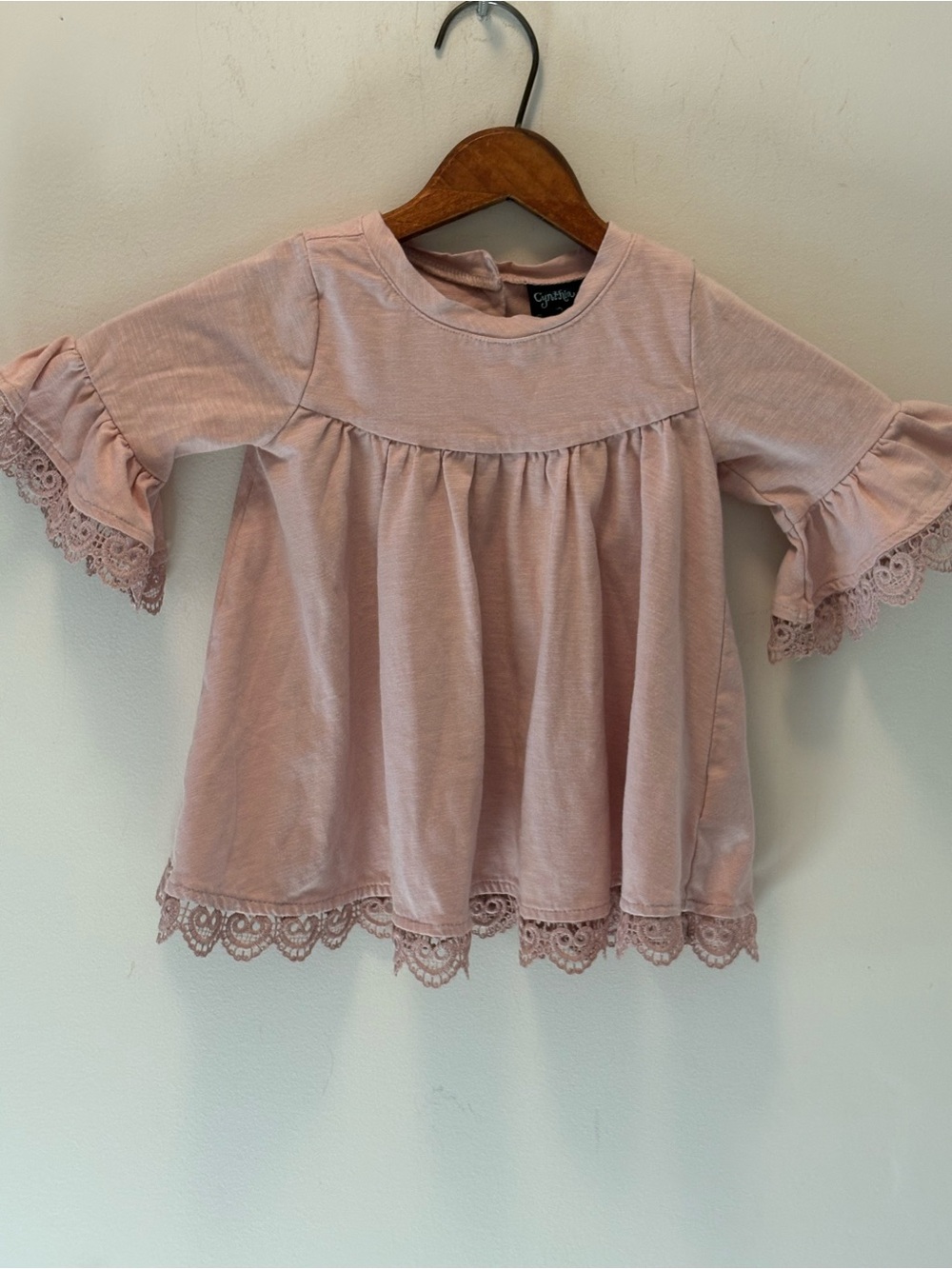Girls' Pink Crocheted Lace-Trim Peplum Top Dusty Pink 2T